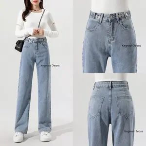 Celana Highwaist Jeans Kancing 7 Bisa Di atur Murah Kekinian Style Wanita Panjang