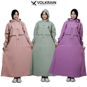Jas Hujan Wanita Model Gamis Jumbo Volkrain Bahan PVC 0,25 Premium Karet Tebal Elastis Anti Rembes Mantel Wanita Muslimah Rok Syari