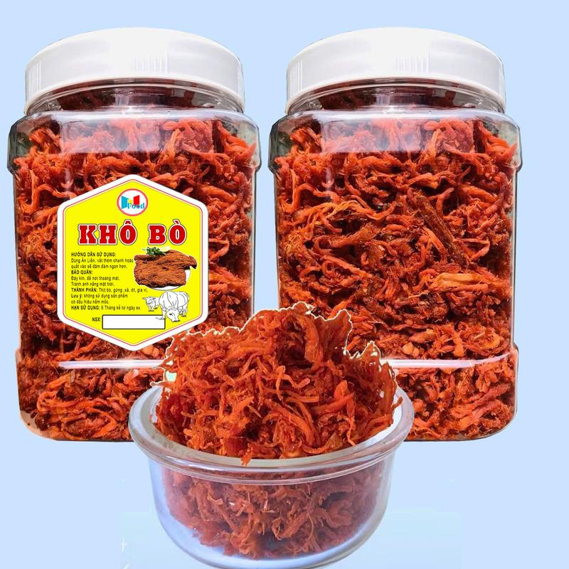 Khô Bò Xé Sợi Cay - Hũ Vuông 500.gram ( Khô Heo Giả Bò )