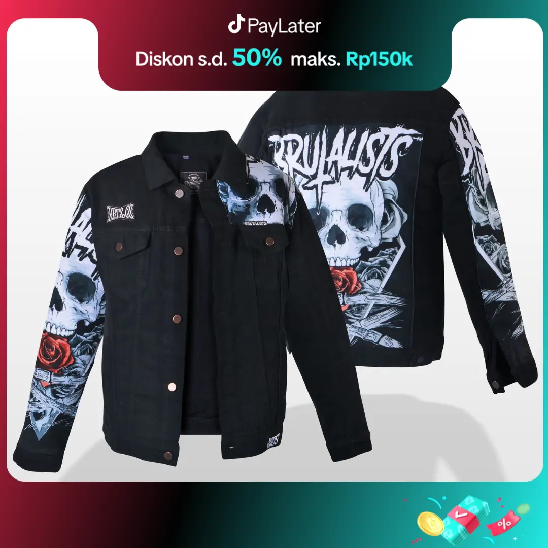 Jaket Jeans Pria Wanita Denim Jacket Printing Motif Tengkorak Mawar