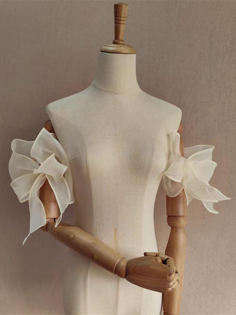Product Introduction of Đầm cưới, cô dâu tay áo, có thể tháo rời, có nơ, làm bằng Organza, thích hợp cho váy dự tiệc, phụ kiện cho phụ nữ 14