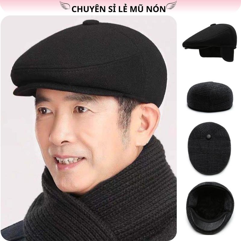 Mũ beret có tai che mũ mỏ vịt ông già đội giữ ấm mùa đông nón đội cho người trung niên Nam Ca Voi Hat Cao Su