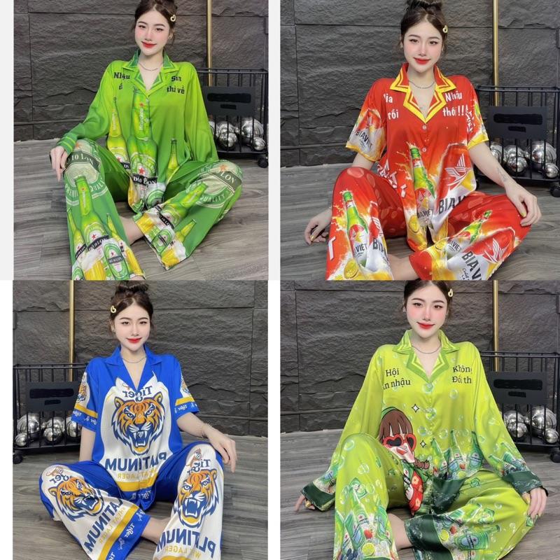 ĐỒ BỘ TẾT Có Bigsize 40-75kg Đồ Bộ Cho Nữ Chất Liệu Lụa Xước Mềm Lụa Latin In Hình K.E.N. Xanh Hót Áo Women setdomac nhaxinh
