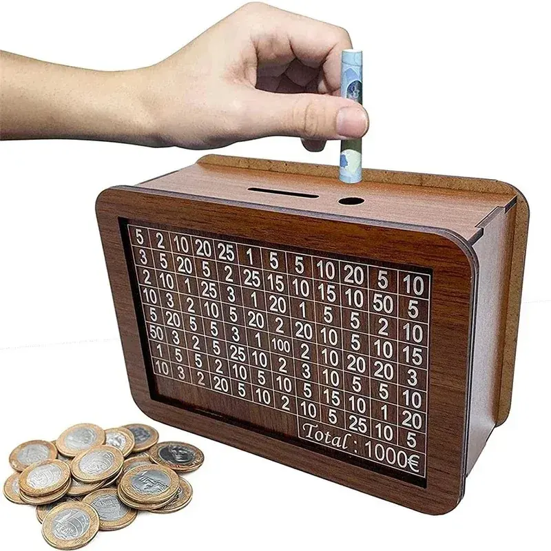 Piggy Bank Kayu, dengan Kotak Wang, Kotak Wang Boleh Digunakan Semula, dengan Matlamat Simpanan dan Kotak Nombor Putih tabung haji tabung  10k tabung duit boleh simpan money box saving tracker savings  jar kunci tabung kayu bernombor tabung  kayu ringgit
