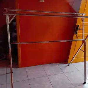 SUS-304 Jemuran Baju Stainless Steel 240cm Tahan Karat Jemuran Lipat Portable Pengering Pakaian berdiri rak pengeringan 3 tingkat Kokoh