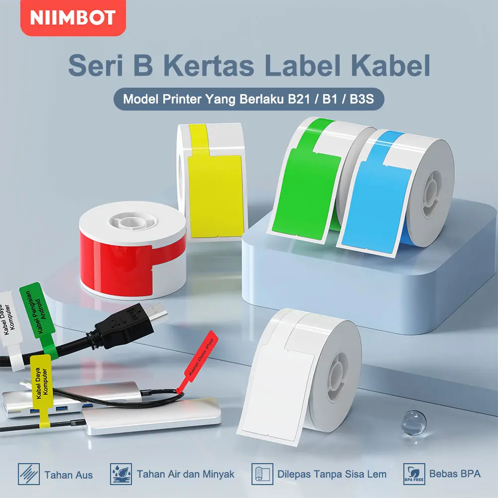 NIIMBOT B21 / B3S / B1 Stiker Stiker Label Kabel Jaringan Kertas Label Kabel Tahan Air Kertas Stiker Kabel Pengisian Daya Tahan Air