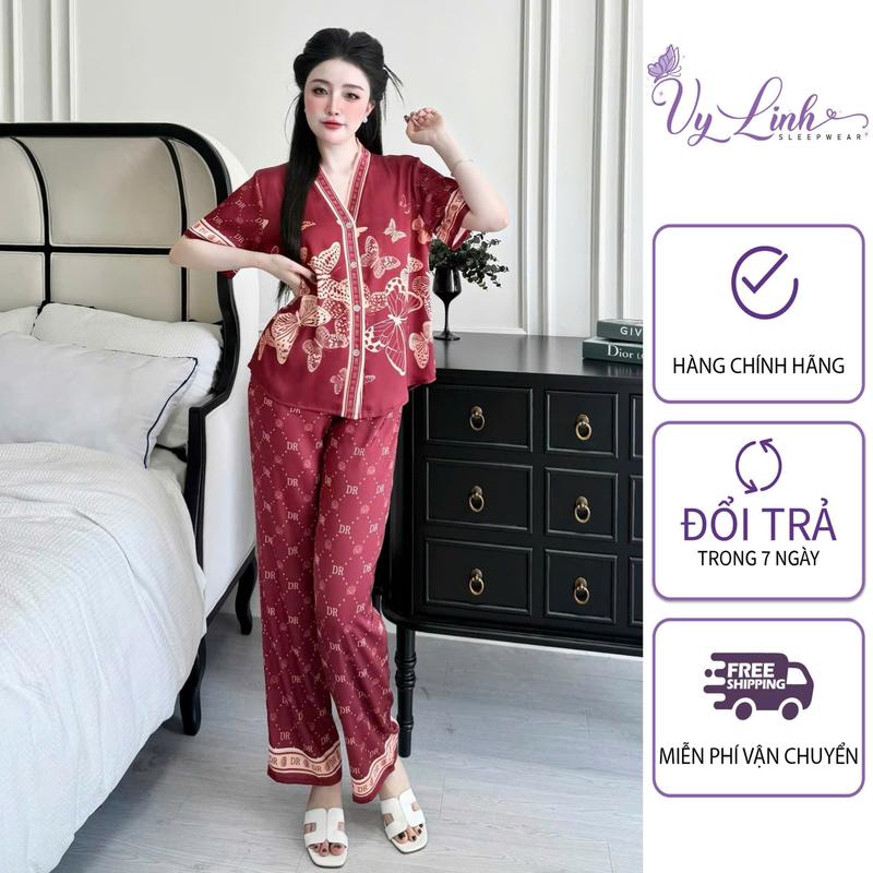 Vy Linh SLEEPWEAR Bộ Đồ Pijama Cổ Y Dành Cho Nữ Hoạ Tiết Sang Xinh Chất Liệu Lụa Latin In 3D Mềm Nhẹ Mát S1080 Size M XL Việt Nam