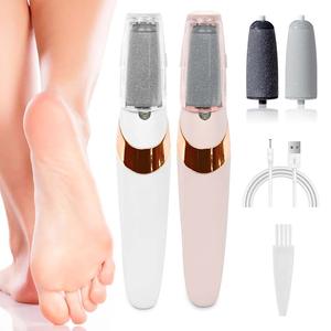 充電式電動フットファイル 2段階スピード調整可能、交換用ヘッド2個付き（粗・細）、スムーズでソフトな足を保つためのプロフェッショナルな家庭用＆旅行用ツール