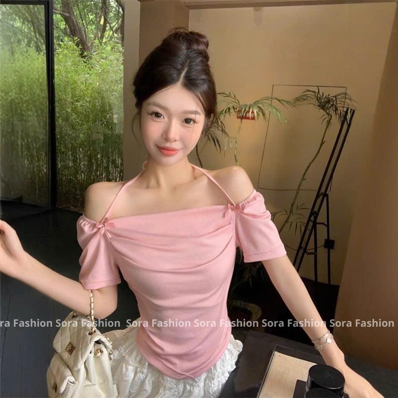   GIÁ TRI ÂN KHÁCH HÀNG   Áo Kiểu Nữ Bánh Bèo Đính Nơ Bigsize Sora Fashion,Áo Thun Nữ Hàn Quốc Chất Liệu Thun Tăm 148 Women Top Shirt 