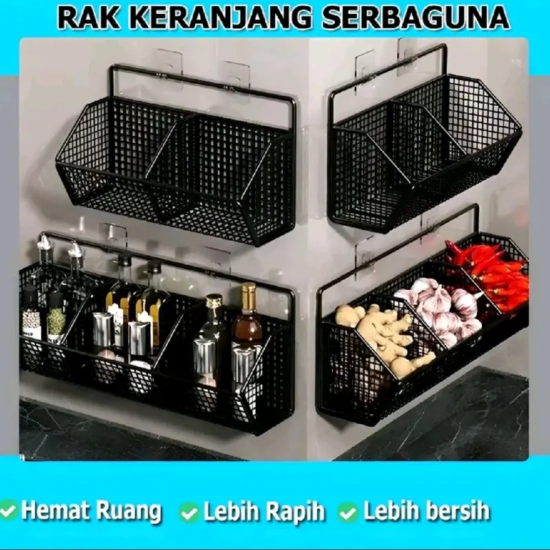 Rak Penyimpan Bawang Putih Jahe Gantung Dapur Besi 3 Sekat Anti Karat - Dinding, Buah, Penyimpanan, Paku 1