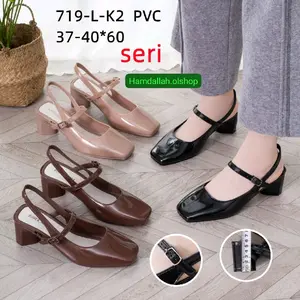 sepatu sendal hels wanita terbaru  719-L-k1 sepatu tinggi hak 6 cm Hitam Karet Sandal Heels