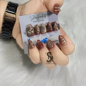 Kuku Palsu Elegan bySherlynailart.,10 Pcs dengan Free Lem Stiker untuk Tampilan Cantik dan Mewah