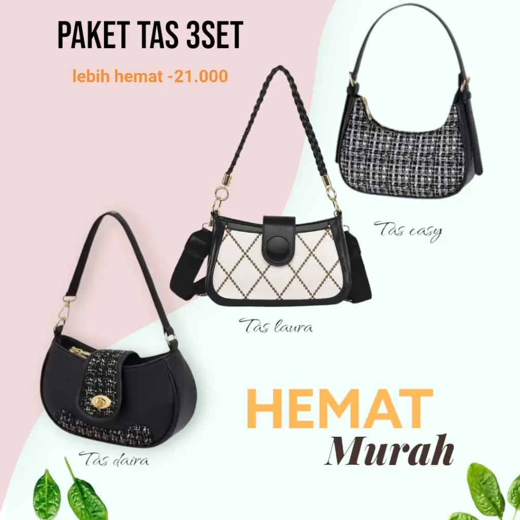 Paket Hemat 3 Pcs Tas Selempang dan Tas Bahu Wanita - Slingbag