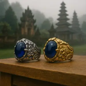 S4FIR CINCIN KDAM MCAN KUMBANG BIRU S4FIR RINGS GOLD PLATTED UKIRAN BALI ORIGINAL by CAKRA DEWATA SILVER BALI