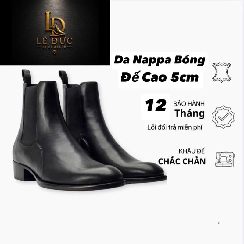 Chelsea Boots 5cm Da Nappa Đế cao su khâu mũi tròn Nam,Giày chelsea boots Shoes ,boots tăng chiều cao nam dự tiệc