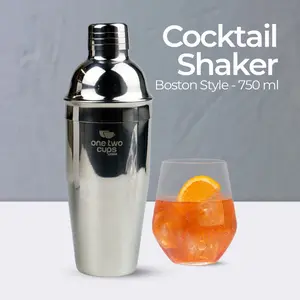 One Two Cups Cocktail Shaker Bartender Boston Style Stainless Steel - JJ60048