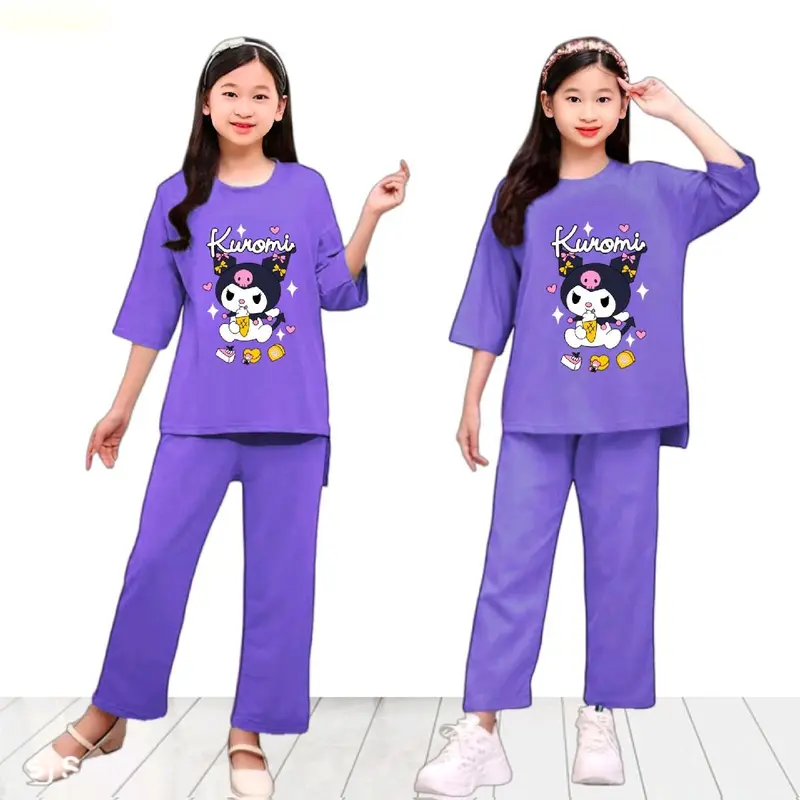 Paket Hemat 3 Setel Baju Stelan Anak Perempuan Labubu Kuromi Cinamorol My melody Usia 2-15 Tahun - Fashion 5