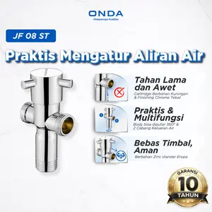 ONDA Stop Kran Toilet 2 Cabang 1/2 In Kran WC Duduk Multifungsi Keran Toilet Duduk Kran Kloset Cabang 2 Arah Kamar Mandi JF 08 ST Chrome Anti Bocor Anti Karat