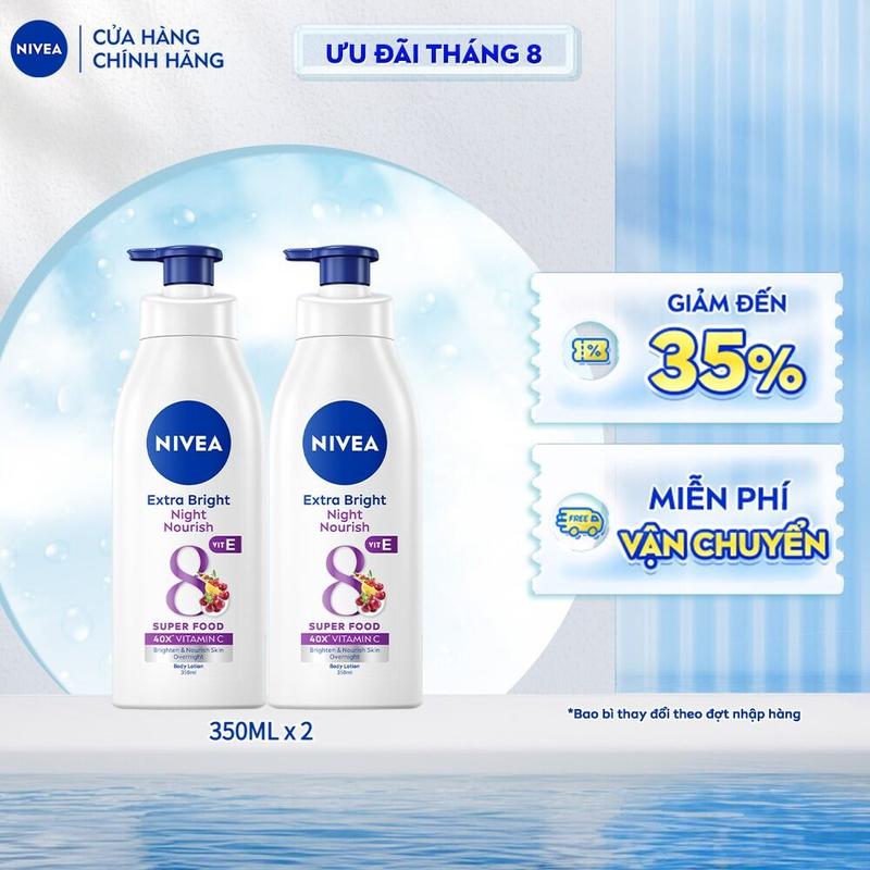 [K] Bộ 2 Sữa Dưỡng Thể NIVEA Dưỡng Sáng Da Ban Đêm Từ 8 Super Foods | Phục Hồi Da (350 ml) - 98412