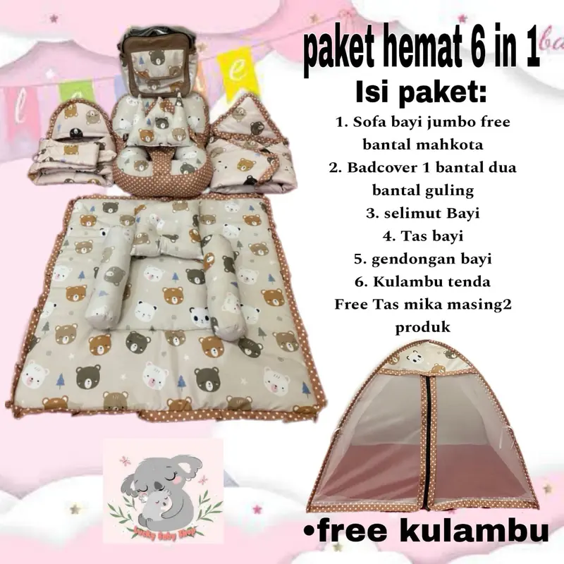 Terlarisss paket lahiran 6 in 1 Sofa jumbo/ Satu set Badcover/Tas /Gendongan/selimut Dan Kulambu tenda 2