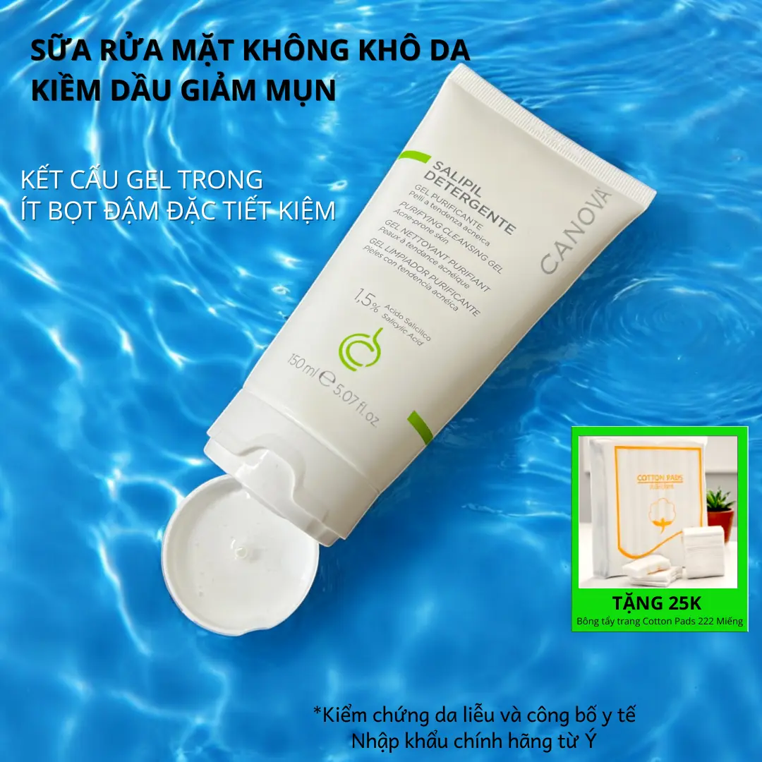 Sữa Rửa Mặt CANOVA Kiểm Soát Dầu Sạch Sâu Từ Châu Âu Canova Salipil Detergente 150ml - KIKIDA da khỏe đẹp Nữ Skincare Women Cho Bé
