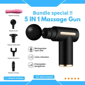 5IN1 Massage Gun Alat Pijat Tubuh Elektrik/ Rechargeable/ Aksesoris Pink Included