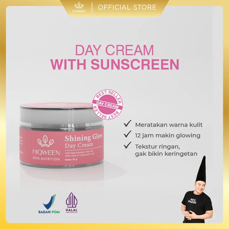 HIQWEEN SHINING GLOW DAY CREAM WITH SUNSCREEN Krim Siang Niacinamide Mencerahkan Pencerah Kulit Flek Hitam Melasma 2