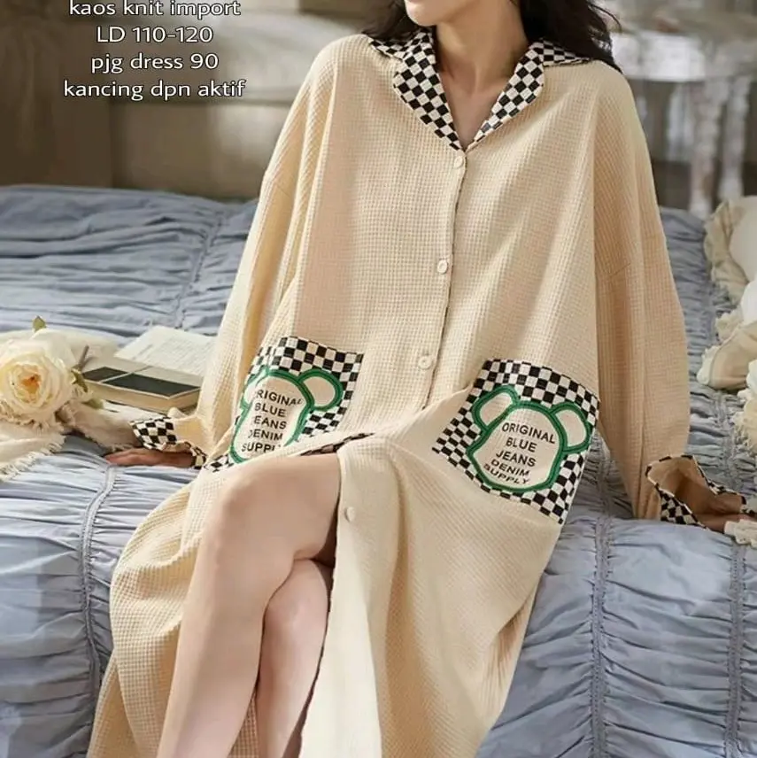 Dress Santai Joly 2 Baju Tidur Kaos Knit Import Busui Ld 110-120 Pj 90