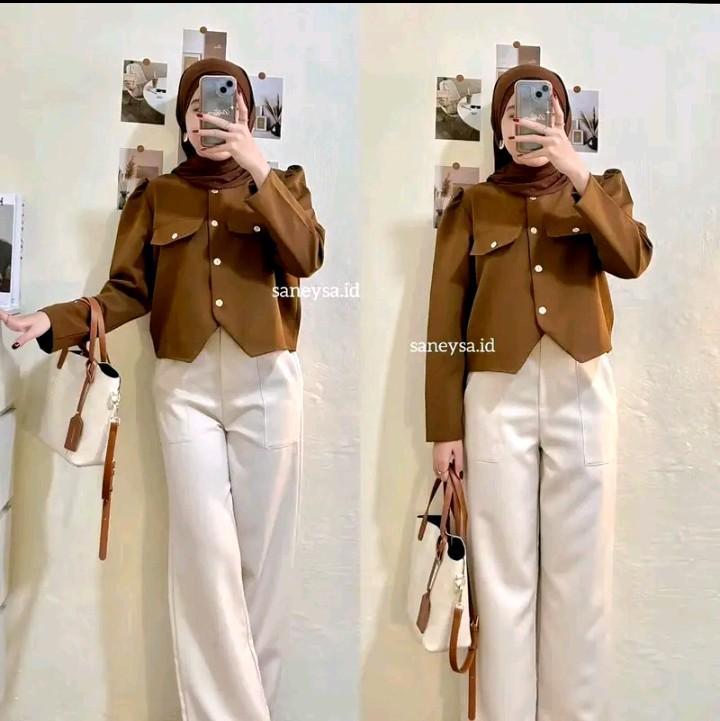CROP BLAZER WANITA SEMIWOLL OUTER BASIC POLOS Atasan 0