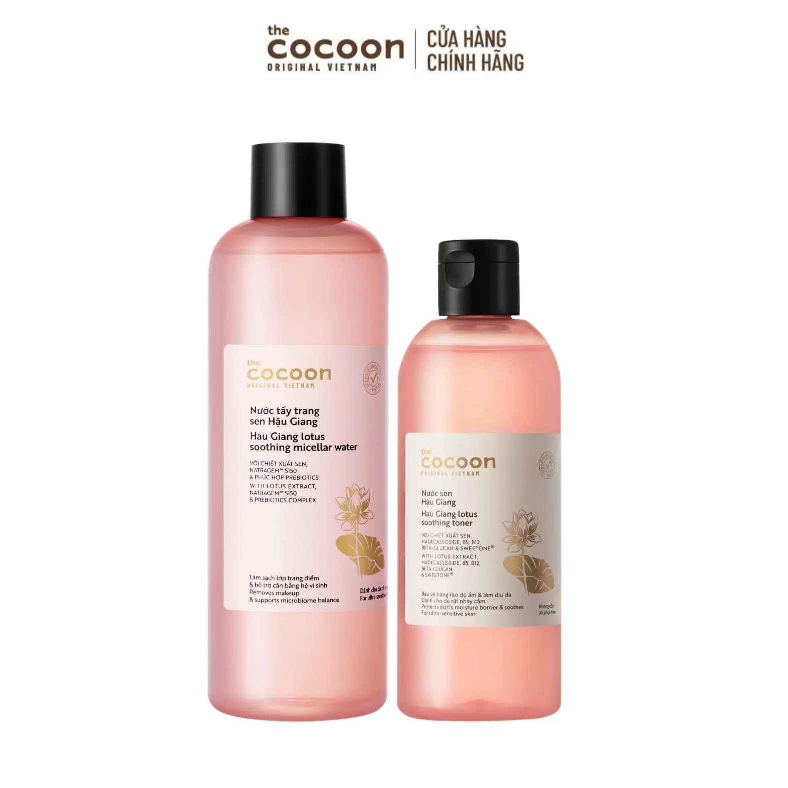 COMBO 1 Bigsize Nước sen Hậu Giang (toner) Cocoon 310ml + 1 Bigsize Nước tẩy trang sen Hậu Giang 500ml