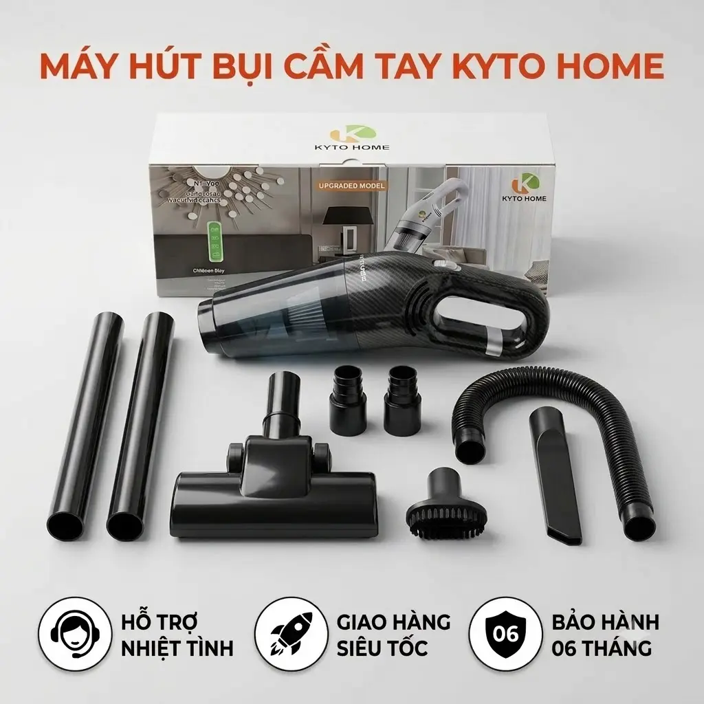 Máy Hút Bụi Cầm Tay Không Dây KYTO HOME - Bản Nâng Cấp Với Cán Nối Dài Và Đầu Hút Sàn Nhà 120W, Lực Hút Siêu Mạnh 15000Pa, Lõi Lọc Inox HEPA
