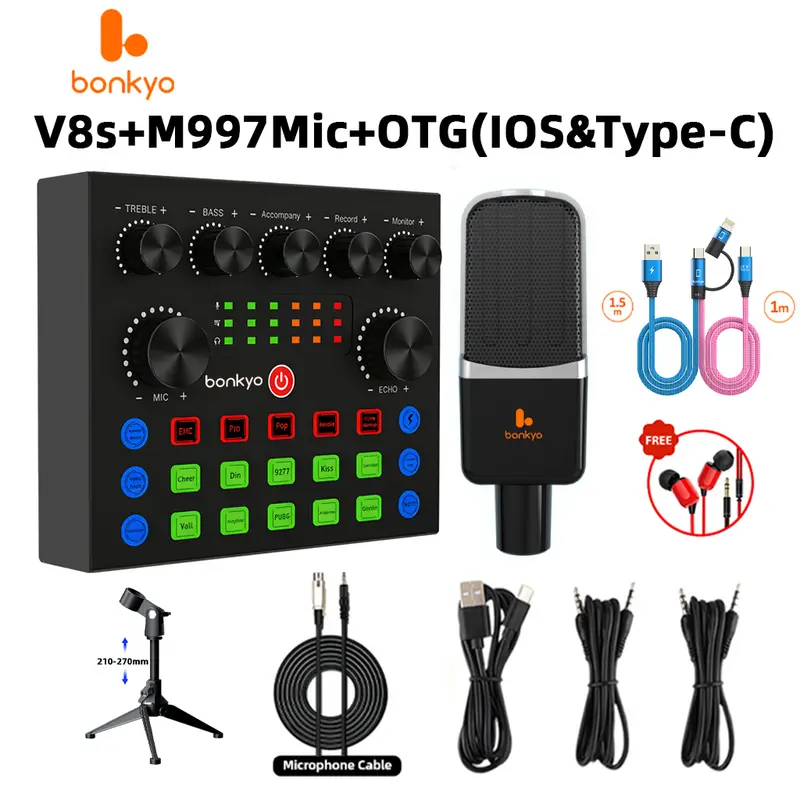 bonkyo F999 SoundCard + M998/M999 Mic White/Black Live Radio