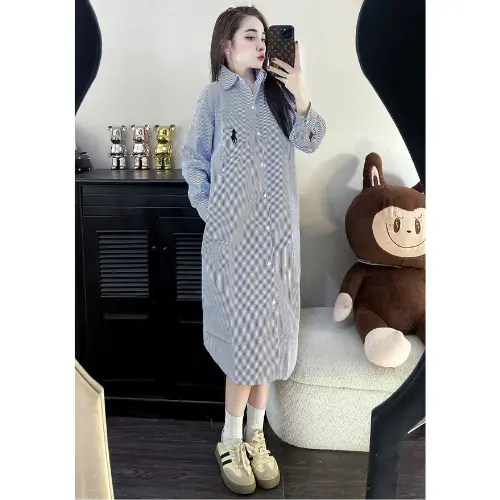 Đầm sơ mi nữ - váy suông nữ cổ cao cúc cài túi ngực vải đũi gân cao cấp Dress Đen Women Voan 7