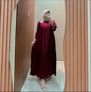 CO langsung kirim - Nagita Dress Gamis Rayon Twill Motif Bunga Bordir original