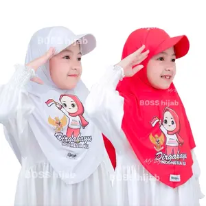 Hijab anak merah putih topi sporty special kemerdekaan agustusan usia 4-8th Instan Muslim