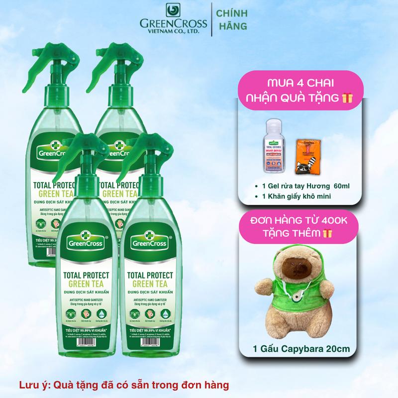  Green Cross Combo 4 chai Nước rửa tay kháng khuẩn Total Protect Dạng Xịt 300ml Hương Trà Xanh Chính Hãng Việt Nam 