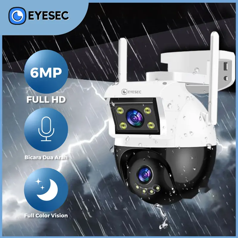 EYESEC CCTV Outdoor WiFi 6MP Dual Lens Waterproof IP Camera 355° PTZ Kamera HP Jarak Jauh