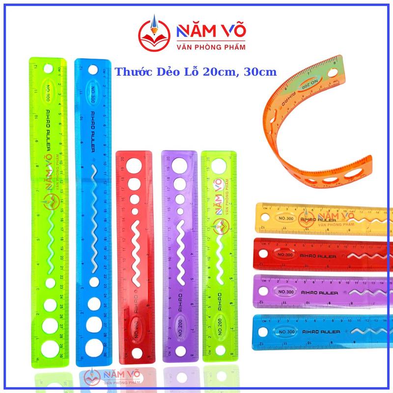 THƯỚC LỖ COMBO 2 Cây 10 Cây Thước Kẻ Thước Dẻo Lỗ Màu Aihao 20CM và 30CM No.200 No.300 Không Bị Phai Số Nhiều Màu Màu Ngẫu Nhiên