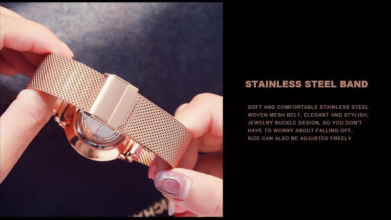 Product Introduction of HANNAH MARTIN Women's Waterproof Watch Light Luxury Minority Minimalist Steel Mesh Strap Slim Watch CV36W 33