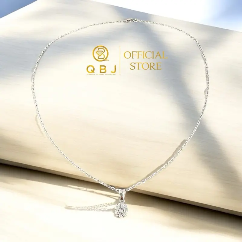 Dây chuyền nữ bạc ý S925 XI KIM gắn Viên chủ đá Moissanite 6,5Li sáng đẹp kèm theo giấy tờ kiểm định . DC moissanite - Quốc Bảo Jewelry- QBJ 2