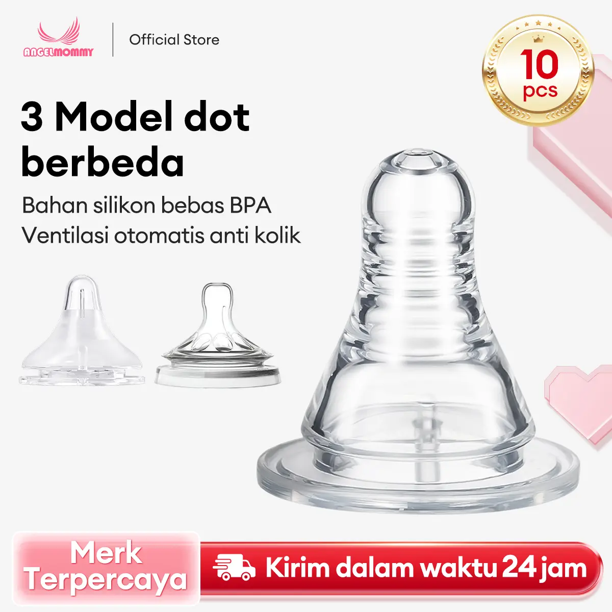 10 PCS Dot Bayi Silikon Diameter Standar BPA FREE Peristaltic Plus Ventilasi Otomatis Mudah Dibersihkan & Disterilkan untuk Bayi Baru Lahir hingga 12 Bulan