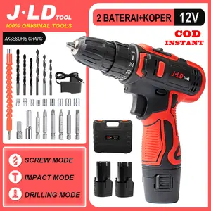JLD Mesin impact bor 12vf Mesin bor Baterai cas 35N.m Bor bater 10mm bor baterai cas komplit bor listrik murah Besi Kayu Charger LED Light Bisa Maju atau Mundur Variable Speed bor dinding beton Mesin Bor Tangan Cordless Drill