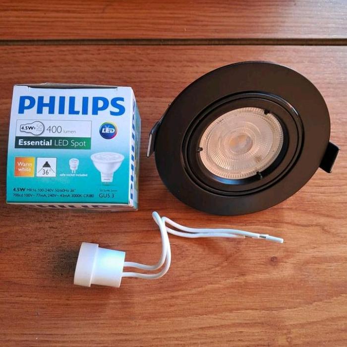 Jual Inbow hitam besi LED Philips MR16 4,5W Body Bulat Hitam Putih ...