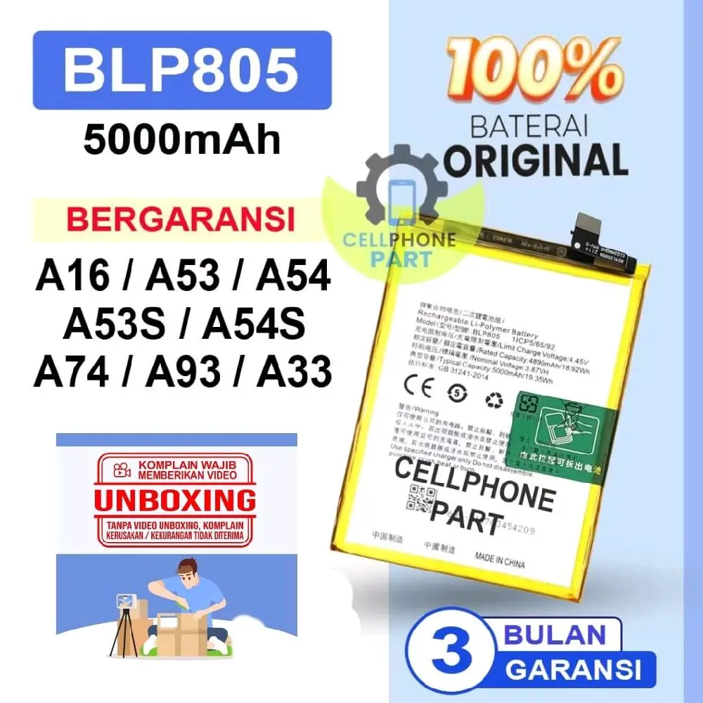 ORIGINAL Battery Baterai Batre Untuk Oppo A16 / A53 / A54 / A53S / A54S / A74 5G / A33 / A55 / A93 BLP805