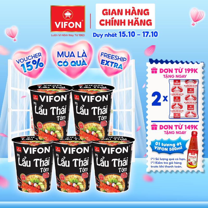 [VOUCHER HOT 15%] Set 5 ly Mì Ly Lẩu Thái Tomyum/ Lẩu Thái Tôm/ Tôm Chua Cay/ Bò/ Gà/ Kim Chi VIFON 60g / Ly