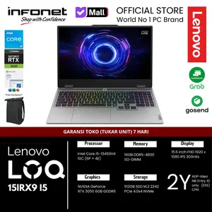 Lenovo LOQ 15IRX9 I5 13450HX 16GB 512GB SSD RTX3050 6GB 15.6" FHD IPS 144Hz W11H OH 2024 LUNA GREY BAG Laptop Gaming AI-Powered dengan Garansi Resmi 2 Tahun