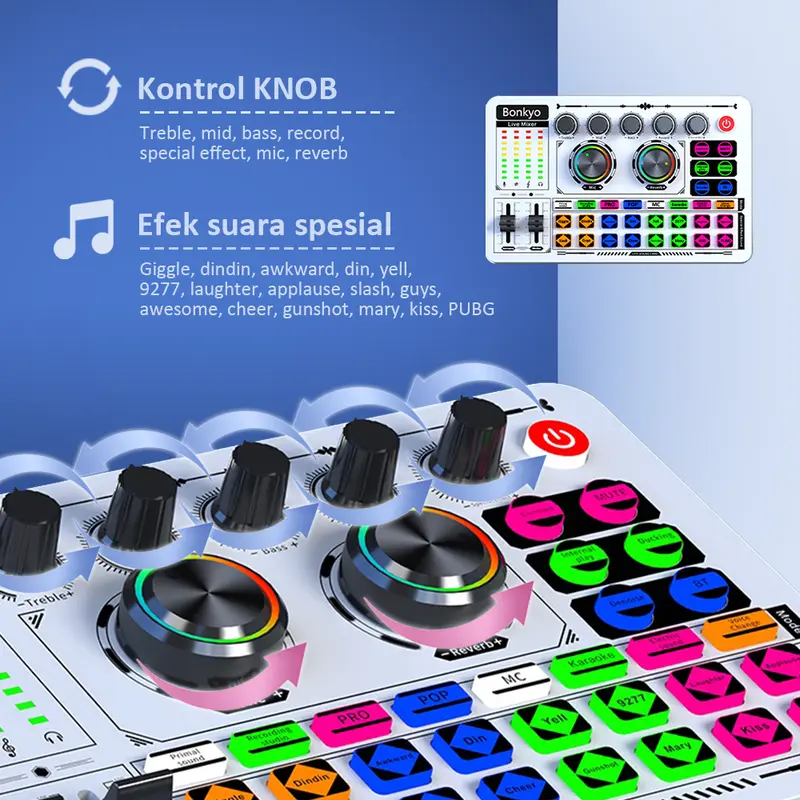 Bonkyo F999 Live Sound Card Live Mixer Periferal Komputer Untuk Audio Kartu Suara Karaoke Langsung HP PC Mac 5.1 channel surround Laptop Microphone Soundcard 5