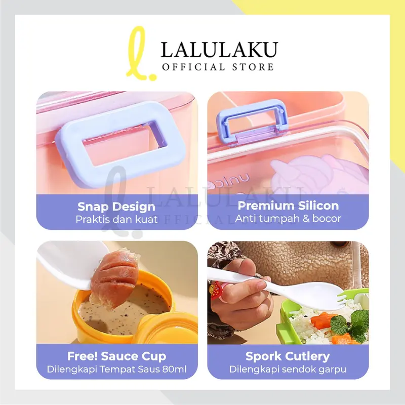 Lunch Box Anak TK SD Paud Kotak Bekal Karakter Unicorn Dino Panda Astronot 600ML 1200ML 6