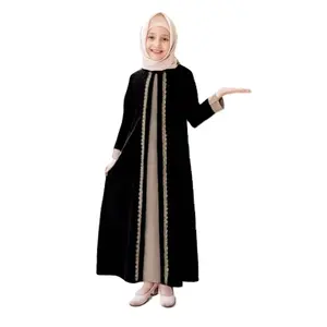 Gamis Anak Perempuan Remaja Abaya Terbaru Usia 6-16 Tahun Bahan Crinkle Airflow Kombinasi Krem & Renda Baju Cantik Dress Muslim Mewah Hitam Lebaran Simple Nyaman Panjang Dewasa Basic Wanita Trendy