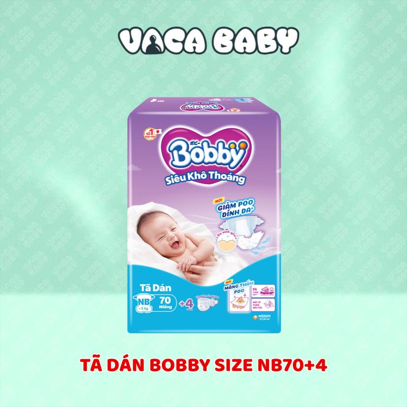 MẪU MỚI CẢI TIẾN TẶNG THÊM 4M Tã Bỉm DÁN Bobby sơ sinh size NB70 miếng dành cho bé dưới 5kg BOBBY NB70+4